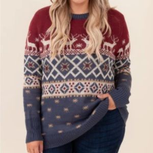 CHIC SOUL Holiday Honey Sweater -Navy 1X